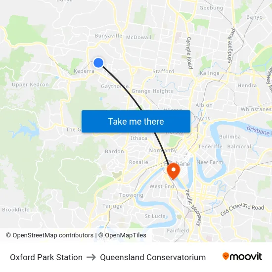 Oxford Park Station to Queensland Conservatorium map
