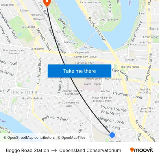 Boggo Road Station to Queensland Conservatorium map