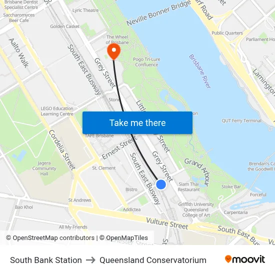 South Bank Station to Queensland Conservatorium map