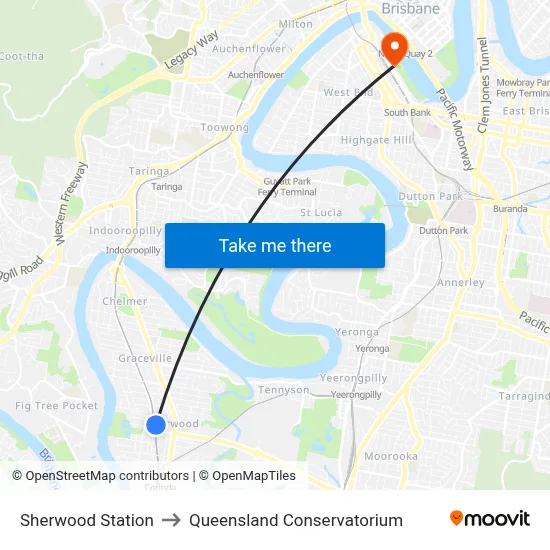 Sherwood Station to Queensland Conservatorium map