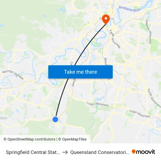 Springfield Central Station to Queensland Conservatorium map