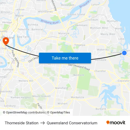 Thorneside Station to Queensland Conservatorium map