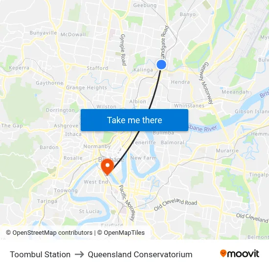 Toombul Station to Queensland Conservatorium map