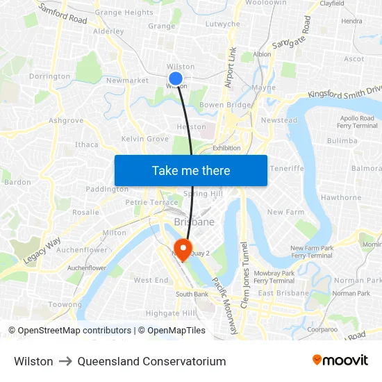 Wilston to Queensland Conservatorium map