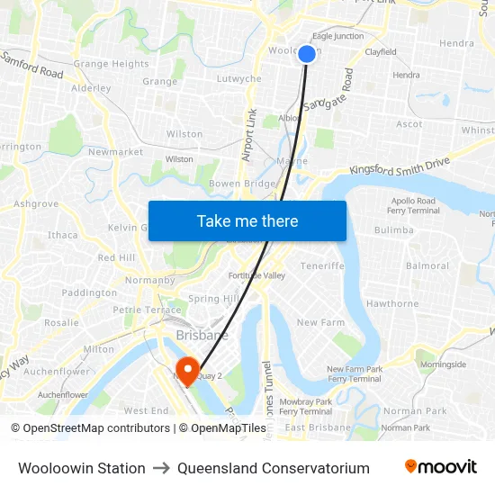 Wooloowin Station to Queensland Conservatorium map