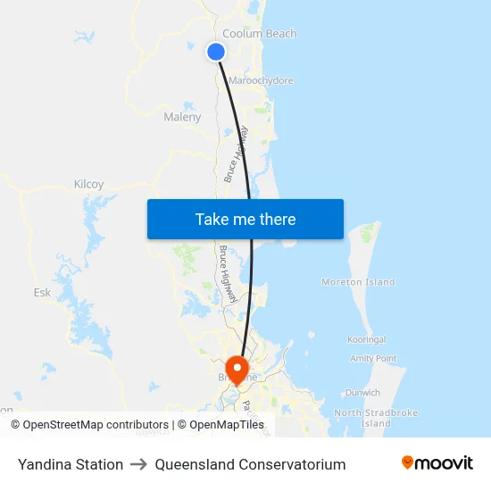 Yandina Station to Queensland Conservatorium map
