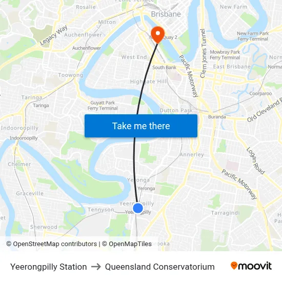Yeerongpilly Station to Queensland Conservatorium map
