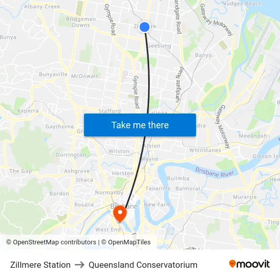 Zillmere Station to Queensland Conservatorium map