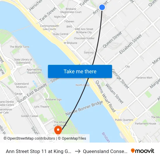 Ann Street Stop 11 at King George Square to Queensland Conservatorium map