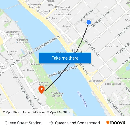 Queen Street Station, 1g to Queensland Conservatorium map