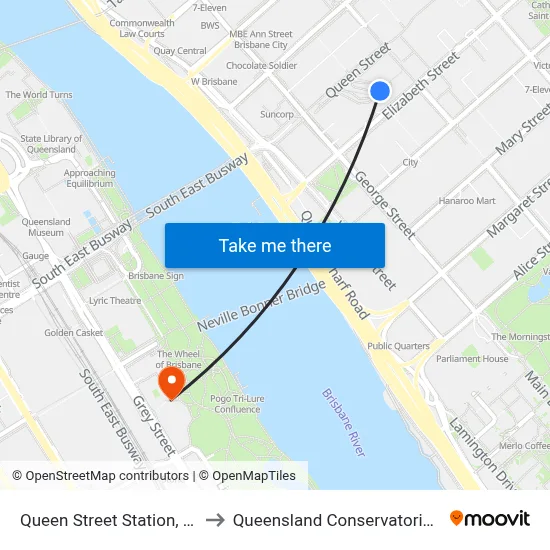 Queen Street Station, 1h to Queensland Conservatorium map