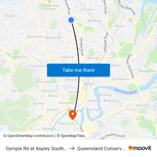 Gympie Rd at Aspley South, Stop 41 to Queensland Conservatorium map
