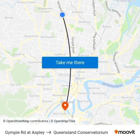 Gympie Rd at Aspley to Queensland Conservatorium map