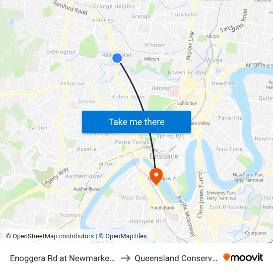 Enoggera Rd at Newmarket, Stop 20 to Queensland Conservatorium map