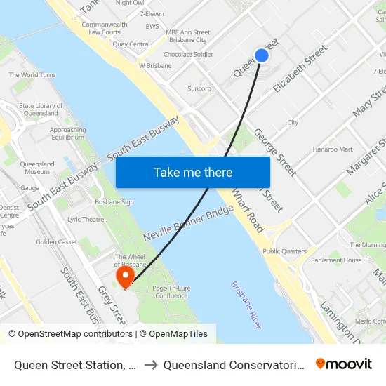 Queen Street Station, 2b to Queensland Conservatorium map