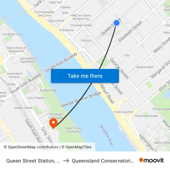 Queen Street Station, 2c to Queensland Conservatorium map