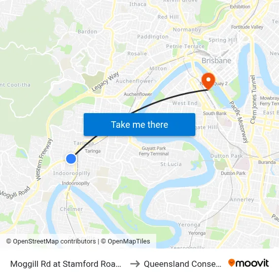 Moggill Rd at Stamford Road, Stop 22/23 to Queensland Conservatorium map