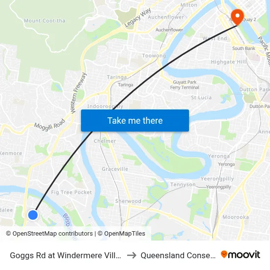 Goggs Rd at Windermere Village Shopping to Queensland Conservatorium map