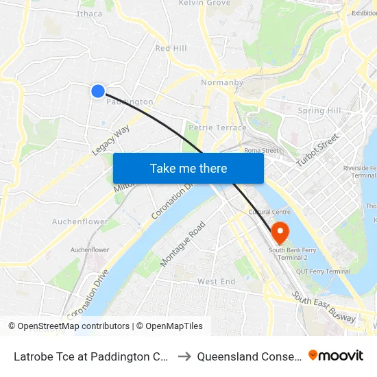 Latrobe Tce at Paddington Central, Stop 10 to Queensland Conservatorium map