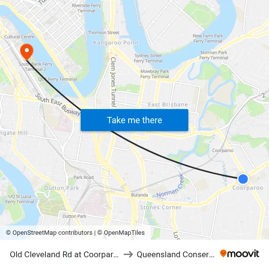 Old Cleveland Rd at Coorparoo, Stop 23 to Queensland Conservatorium map