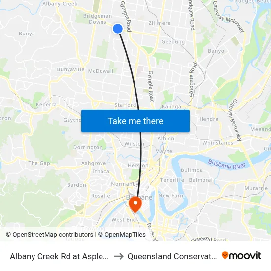 Albany Creek Rd at Aspley Bowl to Queensland Conservatorium map