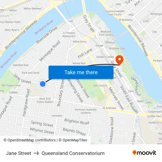 Jane Street to Queensland Conservatorium map