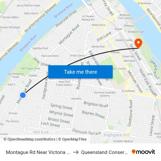 Montague Rd Near Victoria St, Stop 10 to Queensland Conservatorium map