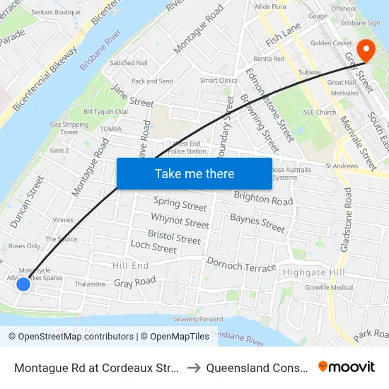 Montague Rd at Cordeaux Street, Stop 30/14 to Queensland Conservatorium map