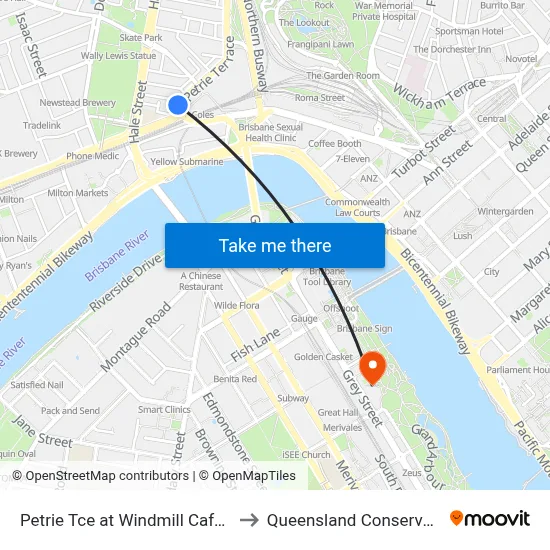 Petrie Tce at Windmill Cafe, Stop 3 to Queensland Conservatorium map