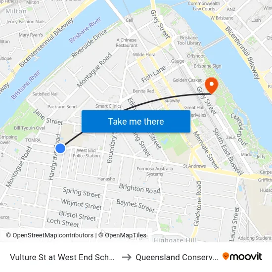 Vulture St at West End School, Stop 9 to Queensland Conservatorium map