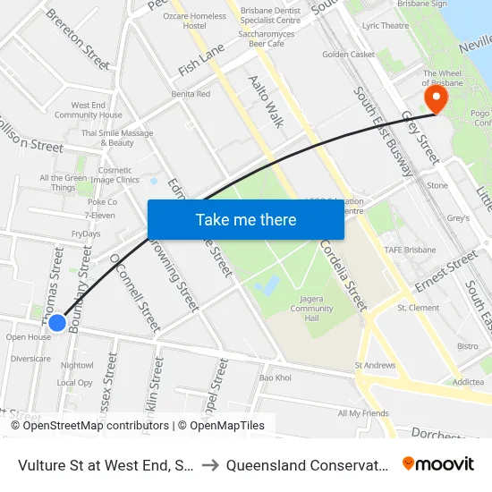 Vulture St at West End, Stop 7 to Queensland Conservatorium map