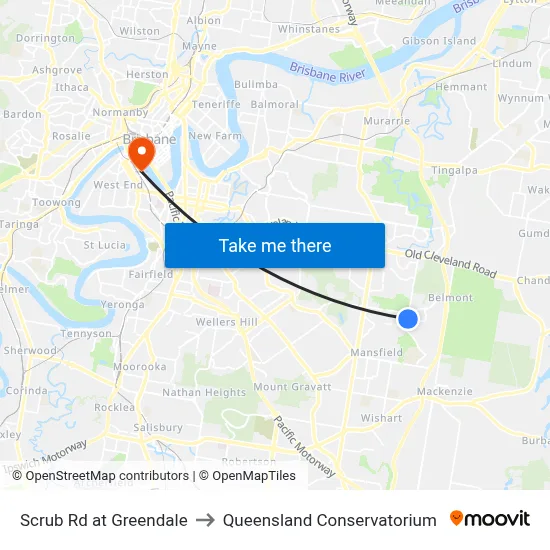 Scrub Rd at Greendale to Queensland Conservatorium map