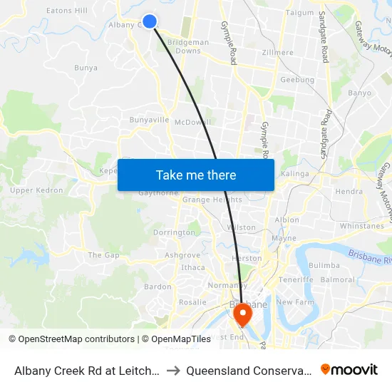 Albany Creek Rd at Leitchs Road to Queensland Conservatorium map
