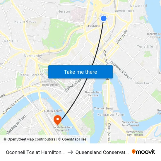 Oconnell Tce at Hamilton Place to Queensland Conservatorium map