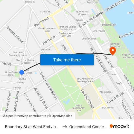 Boundary St at West End Junction, Stop 5 to Queensland Conservatorium map
