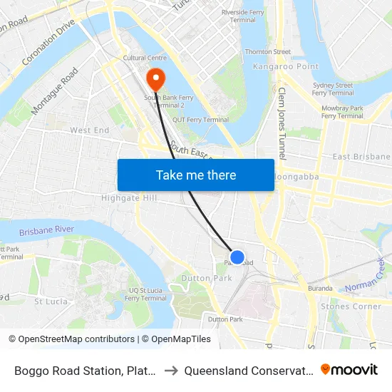 Boggo Road Station, Platform 5 to Queensland Conservatorium map