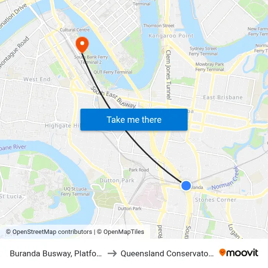 Buranda Busway, Platform 1 to Queensland Conservatorium map