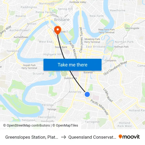 Greenslopes Station, Platform 1 to Queensland Conservatorium map