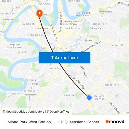 Holland Park West Station, Platform 1 to Queensland Conservatorium map
