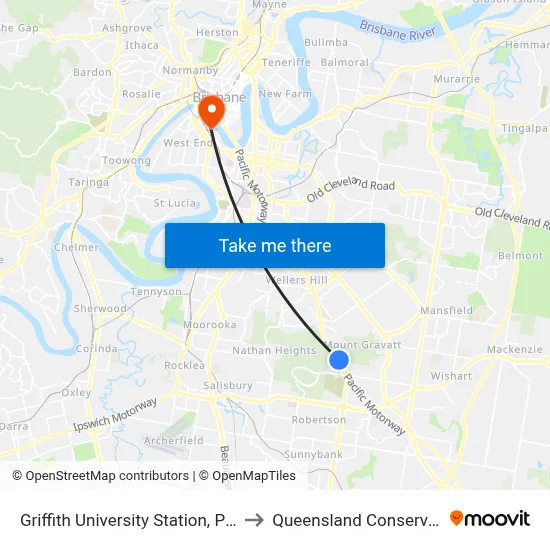 Griffith University Station, Platform 2 to Queensland Conservatorium map