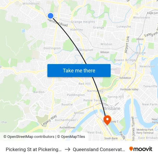 Pickering St at Pickering West to Queensland Conservatorium map