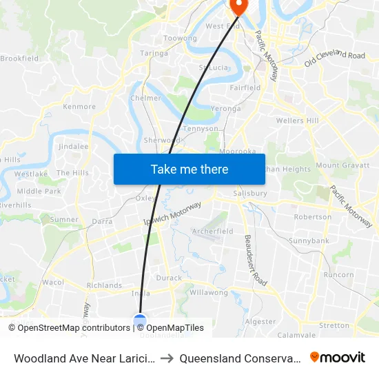 Woodland Ave Near Laricina Cct to Queensland Conservatorium map