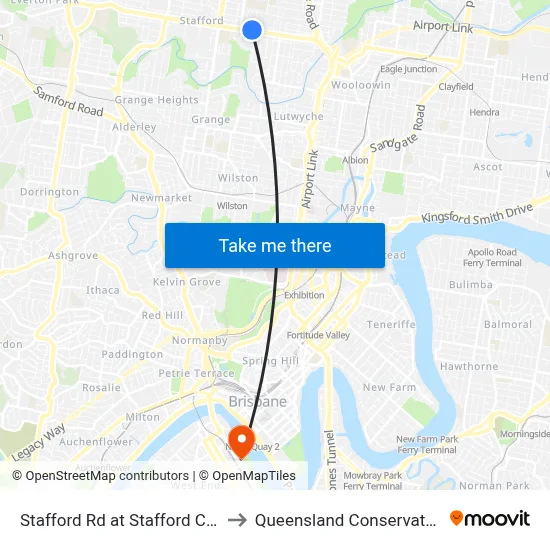 Stafford Rd at Stafford Central to Queensland Conservatorium map