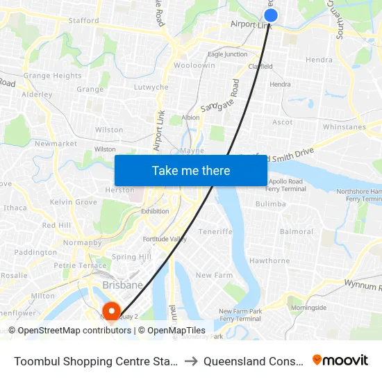 Toombul Shopping Centre Station, Platform A to Queensland Conservatorium map