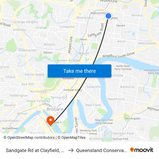 Sandgate Rd at Clayfield, Stop 27 to Queensland Conservatorium map