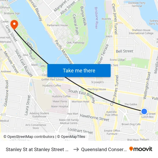 Stanley St at Stanley Street East, Stop 10 to Queensland Conservatorium map