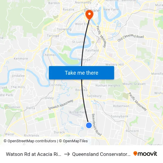 Watson Rd at Acacia Ridge to Queensland Conservatorium map