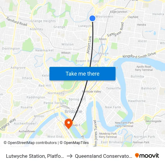 Lutwyche Station, Platform 1 to Queensland Conservatorium map