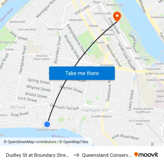 Dudley St at Boundary Street, Stop 24 to Queensland Conservatorium map