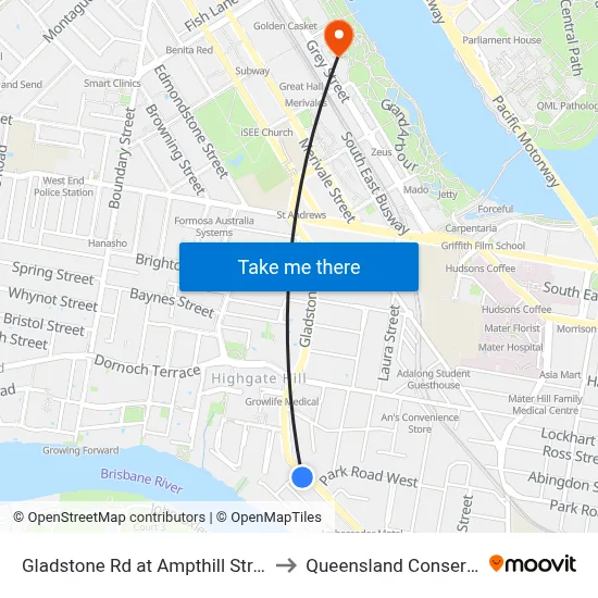 Gladstone Rd at Ampthill Street, Stop 13 to Queensland Conservatorium map